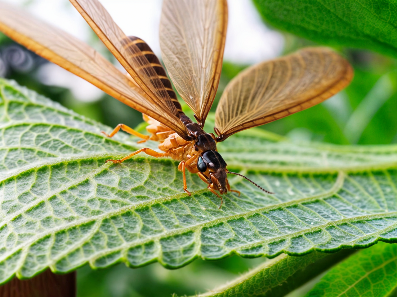 Termites with wings on a leaf